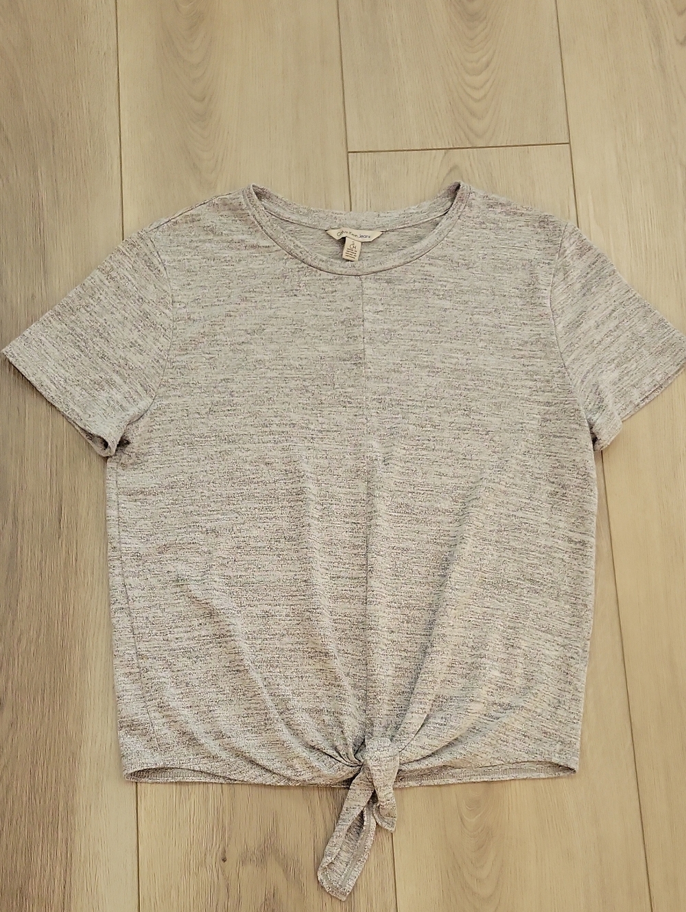 Calvin Klein Heathered Light Gray Tie-Front Short Sleeve Tee